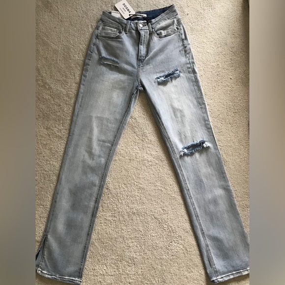 Pretty little thing Bleach light Wash Ripped Split Hem Jeans Women’s size 7/27 - Picture 5 of 10